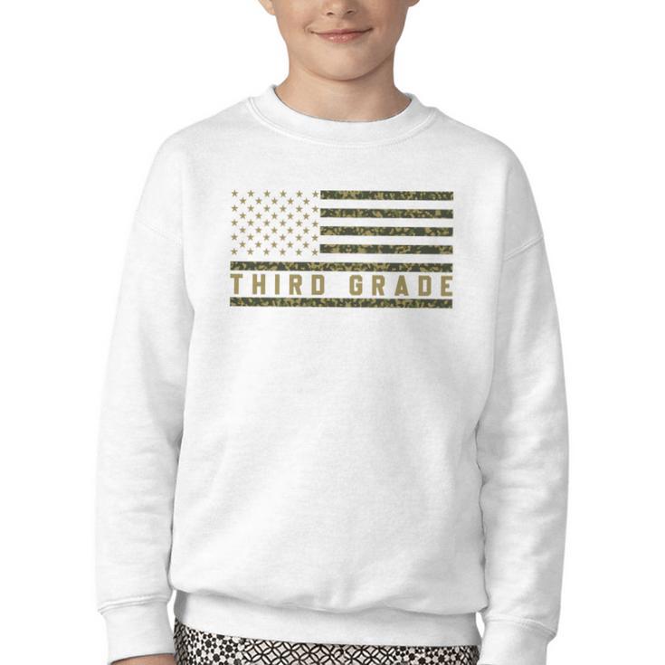 Camo American Flag Third Grade Back To School 3rd Grade Premium Tri-Blend Youth Crewneck Sweatshirt
