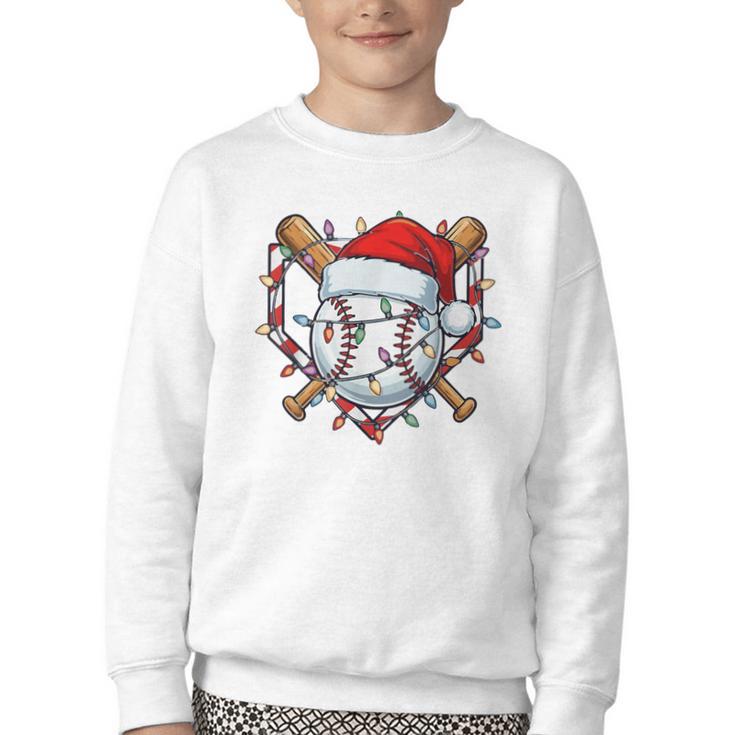 Christmas Baseball Santa Hat For Baseball Players Fans Youth Crewneck Sweatshirt