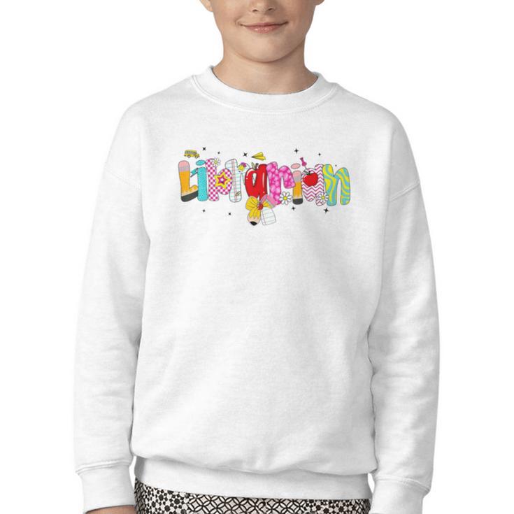 Coquette Pencil Bow Librarian Back To School Bookworm Youth Crewneck Sweatshirt Coquette Pencil Bow Librarian Back To School Bookworm Youth Crewneck Sweatshirt