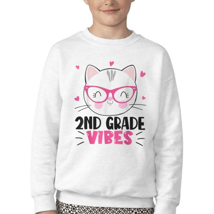 Cute 2nd Grade Vibes Cat Kitten Lover Back To School Girls Youth Crewneck Sweatshirt