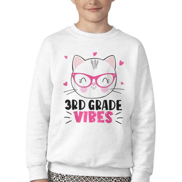 Cute 3rd Grade Vibes Cat Kitten Lover Back To School Girls Youth Crewneck Sweatshirt
