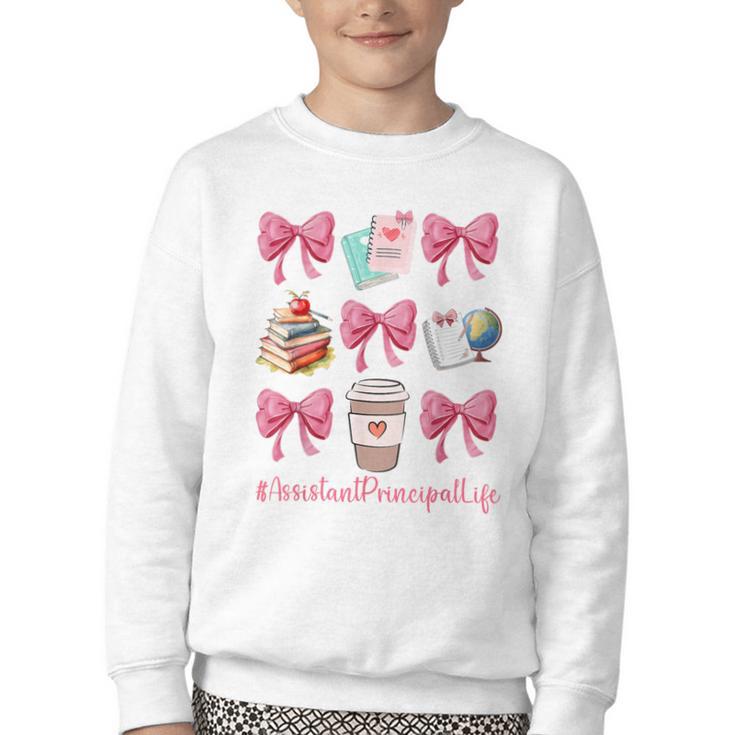 Cute Coquette Bows Assistant Principal Life Back To School Youth Crewneck Sweatshirt