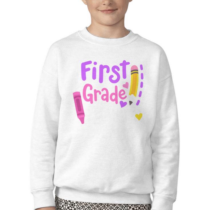 First Grade Diva Welcome Back To School 1st Grade Kids Performance Youth Crewneck Sweatshirt