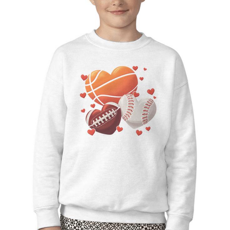 Football Basketball Baseball Heart Valentine Boys Men Kid Youth Crewneck Sweatshirt