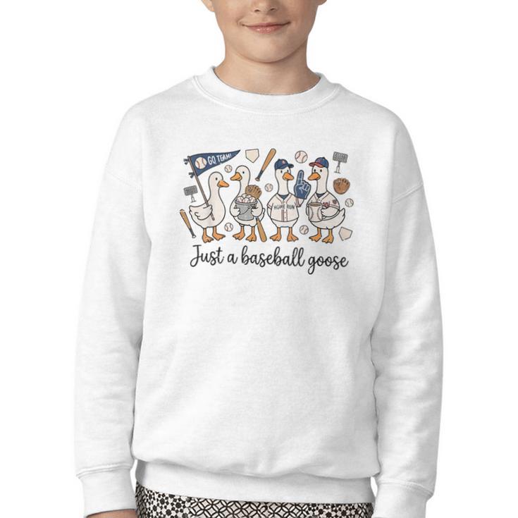 Game Day Just A Baseball Goose Cute Duck Team Sports Youth Crewneck Sweatshirt