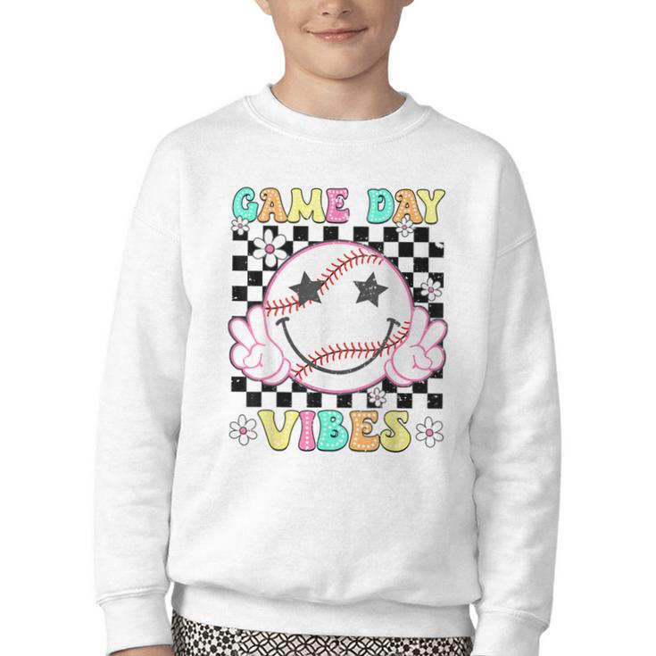 Game Day Vibes Softball Baseball Groovy Game Day Girls Women Youth Crewneck Sweatshirt