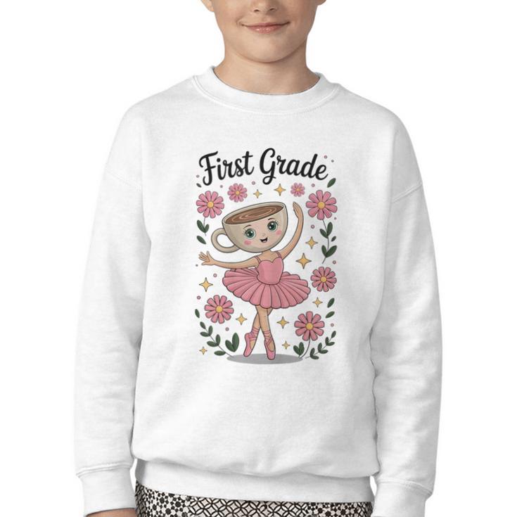 Girls Back To School Cappuccina Italian Brainrot First Grade Youth Crewneck Sweatshirt