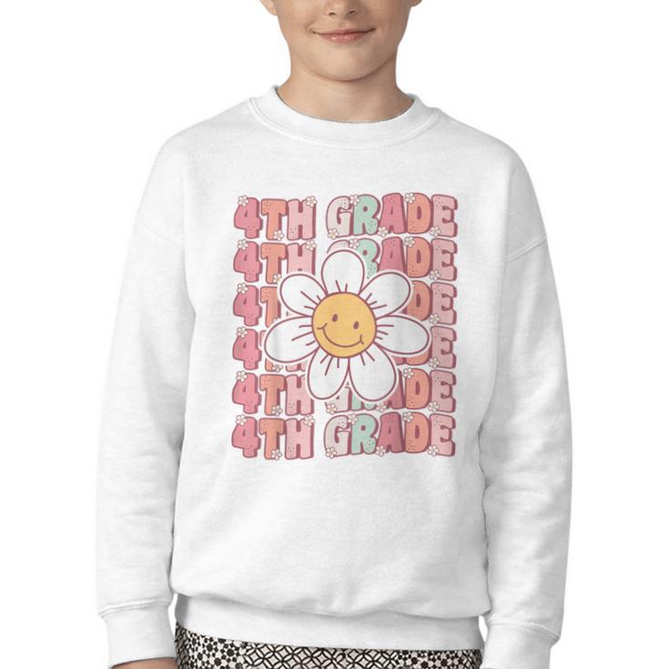 Groovy 4th Grade Back To School First Day Of Fourth Grade Youth Crewneck Sweatshirt
