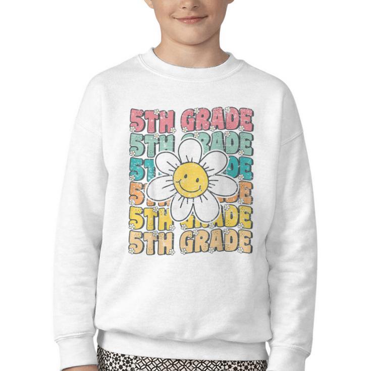 Groovy 5th Grade Back To School First Day Of Fifth Grade Youth Crewneck Sweatshirt