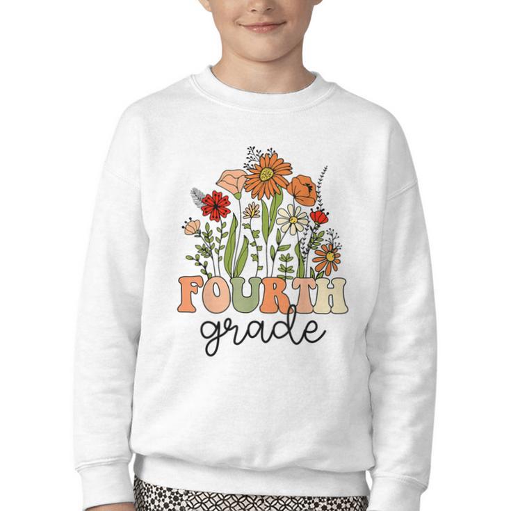 Groovy Fourth Grade Wildflowers Back To School 4th Grade Youth Crewneck Sweatshirt