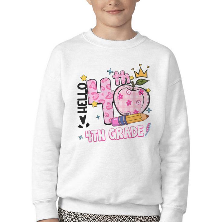 Hello Fourth 4th Grade Leopard Tie Dye Girl Back To School Youth Crewneck Sweatshirt