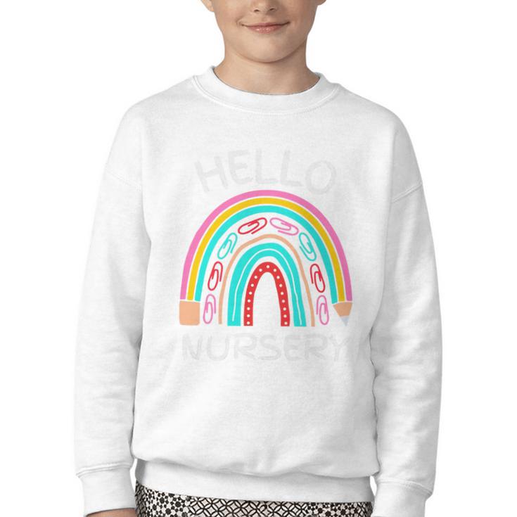 Hello Nursery Pencil Rainbow Back To School Boys Girls Premium Tri-Blend Youth Crewneck Sweatshirt
