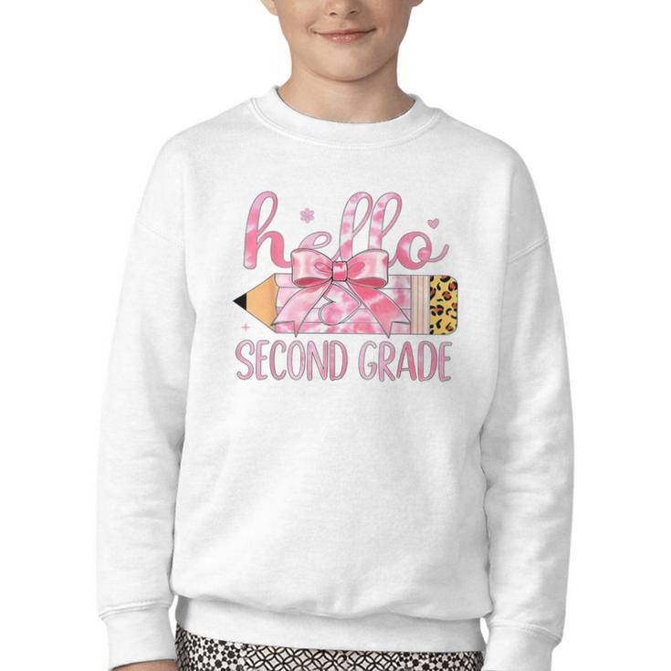 Hello Second Grade Pencil Tie Dye Coquette Back To School Youth Crewneck Sweatshirt