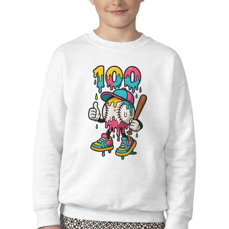 Ice Cream Drip Baseball Party 100 Days Of School Teacher Youth Crewneck Sweatshirt