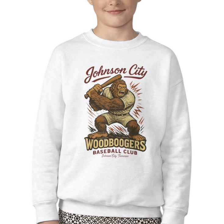 Johnson City Woodboogers Retro Baseball Club Youth Crewneck Sweatshirt