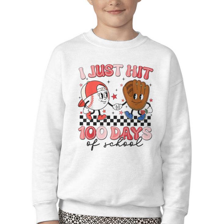 I Just Hit 100 Days Of School Baseball Boy Girl Teacher Youth Crewneck Sweatshirt