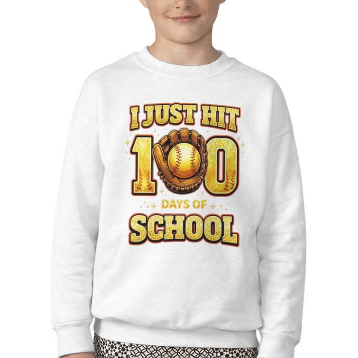 I Just Hit 100 Days Of School Baseball Boys Kids 100th Day Youth Crewneck Sweatshirt