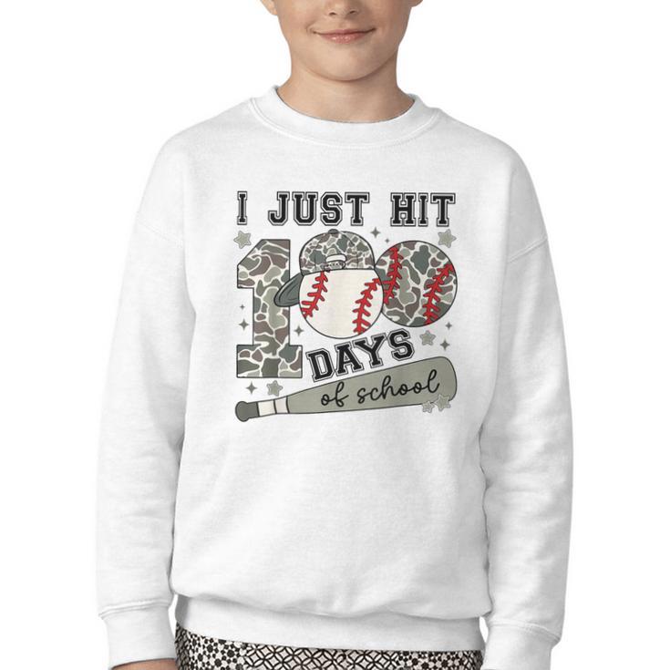 I Just Hit 100 Days Of School Teacher Baseball Boys Kids Youth Crewneck Sweatshirt