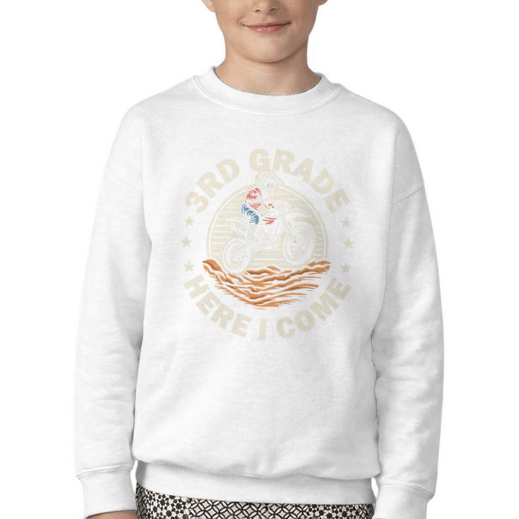 Kids Back To School 3rd Grade Here I Come Motocross Dirt Bike Performance Youth Crewneck Sweatshirt
