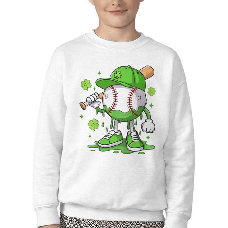 Kids Boys Happy St Patricks Day Kids Baseball Ice Cream Drip Youth Crewneck Sweatshirt