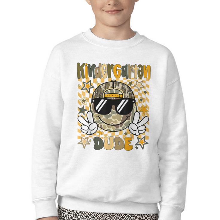 Kindergarten Camo Camouflage Smile Face Back To School Kids Youth Crewneck Sweatshirt