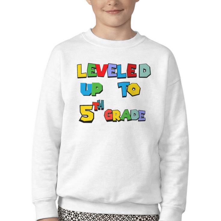 Leveled Up To 5th Grade Back To School Kids Boys Premium Tri-Blend Youth Crewneck Sweatshirt