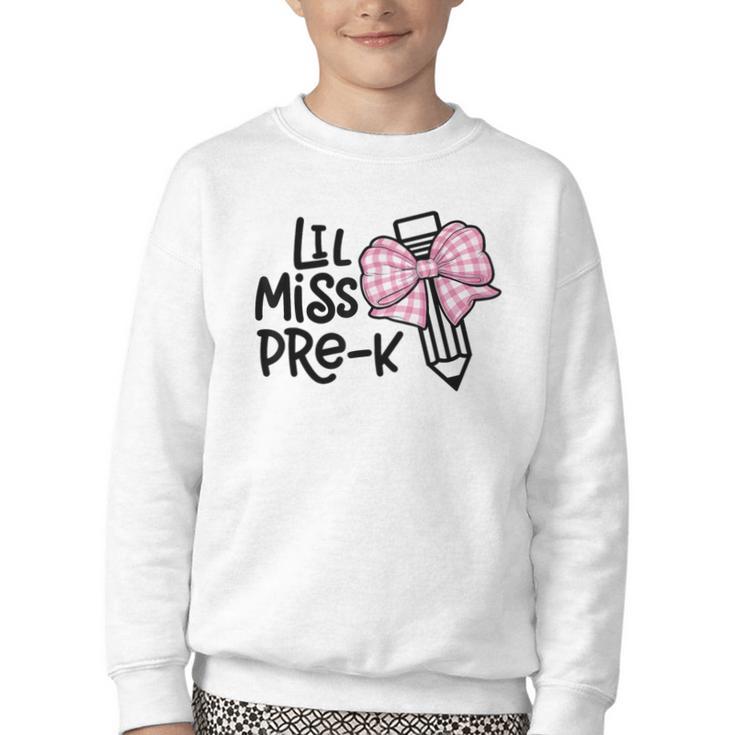 LiL Miss Pre-K Girls Coquette Bow Gingham Bow Back To School Youth Crewneck Sweatshirt