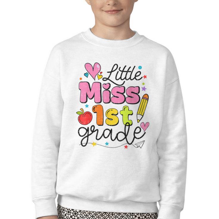 Little Miss 1st Grade Back To School Cute First Grade Girls Youth Crewneck Sweatshirt