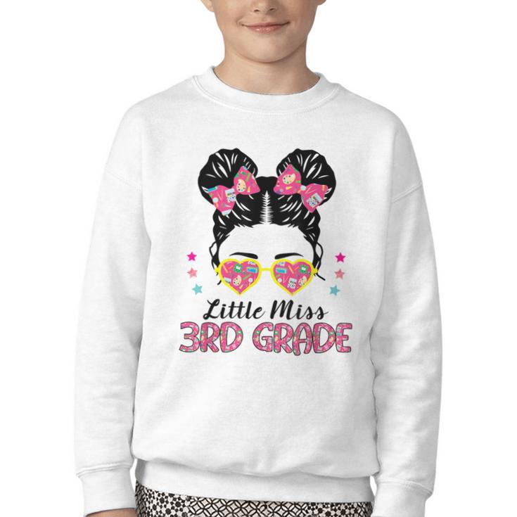 Little Miss 3rd Grade Messy Bun Back To School Youth Crewneck Sweatshirt