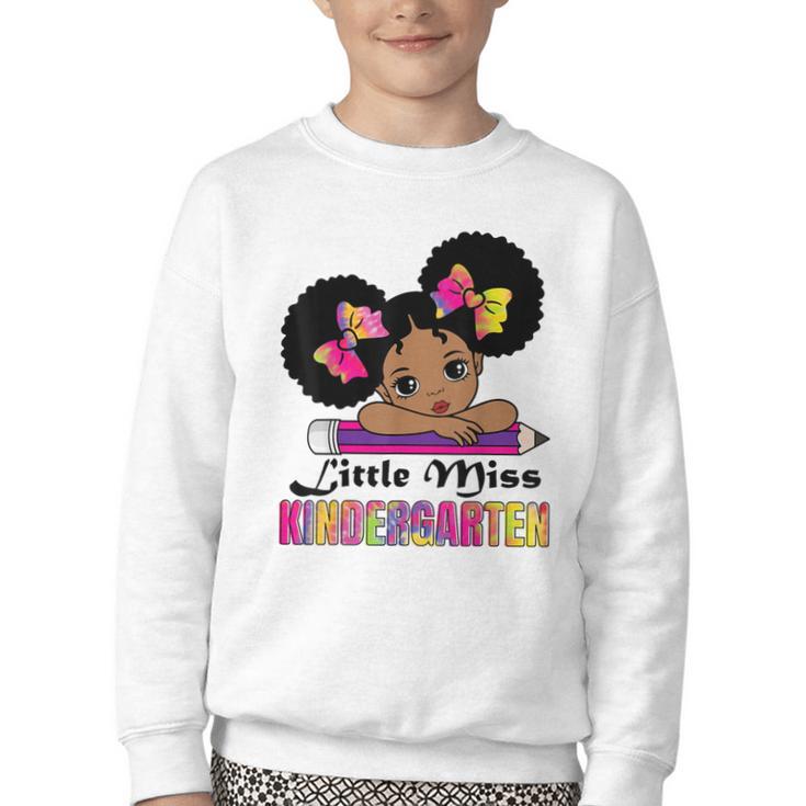 Little Miss Kindergarten Afro Puff Girl Back To School Youth Crewneck Sweatshirt