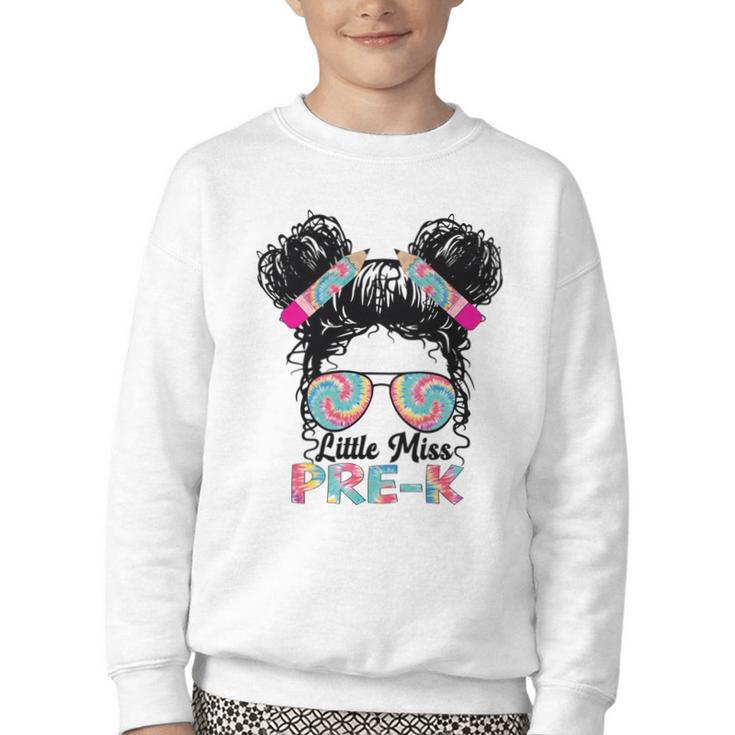 Little Miss Pre-K Girls Back To School Messy Bun Performance Youth Crewneck Sweatshirt