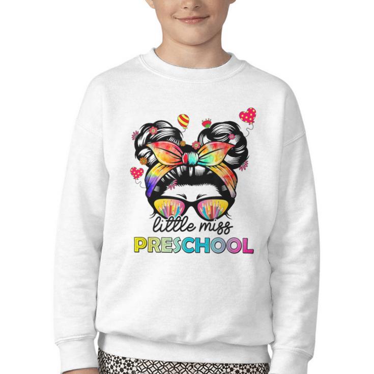 Little Miss Preschool Back To School Messy Kids Girls Youth Crewneck Sweatshirt Little Miss Preschool Back To School Messy Kids Girls Youth Crewneck Sweatshirt