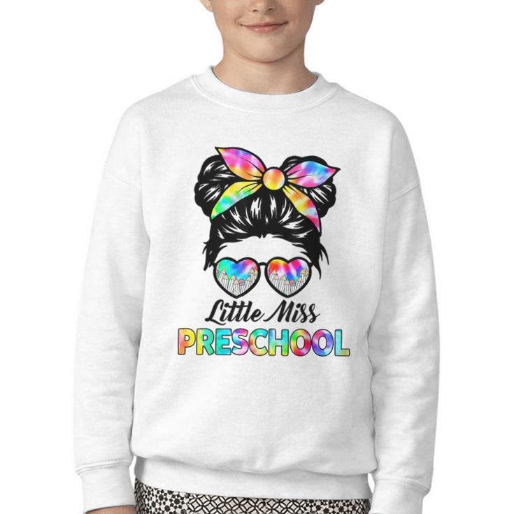 Little Miss Preschool First Day Back To School Girls Kids Youth Crewneck Sweatshirt