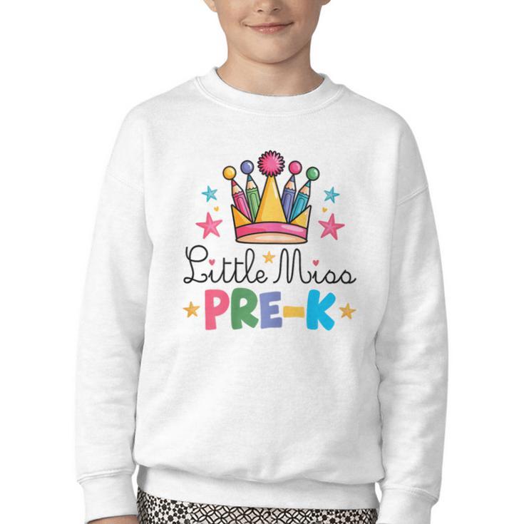 Miss Pre-K Pencils Crown Cute Back To School First Day Girls Youth Crewneck Sweatshirt