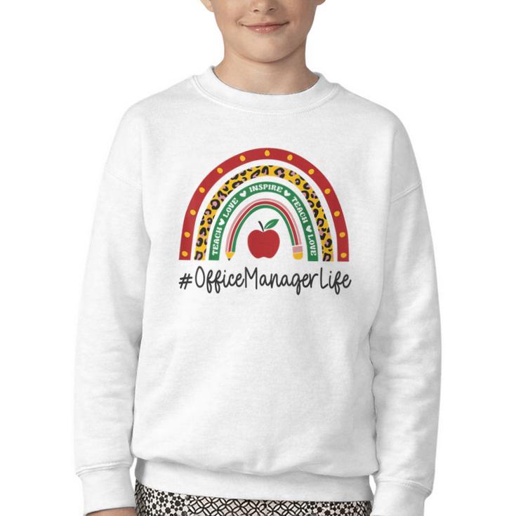 Office Manager Rainbow Appreciation Day Hello Back To School Youth Crewneck Sweatshirt