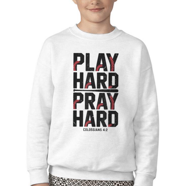 Play Hard Pray Hard Youth Boy Christian Baseball Jesus Youth Crewneck Sweatshirt