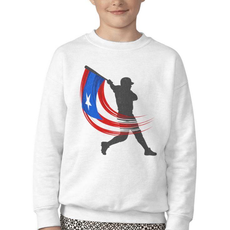 Puerto Rico Baseball Flag Player Boricua Heritage Sports Youth Crewneck Sweatshirt