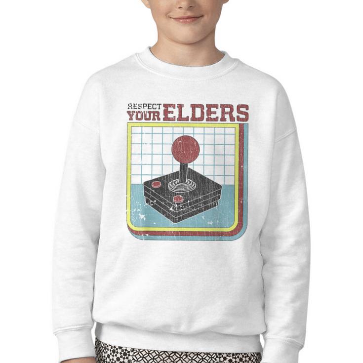 Respect Your Elders Retro Gamer Joystick Back To School Youth Crewneck Sweatshirt