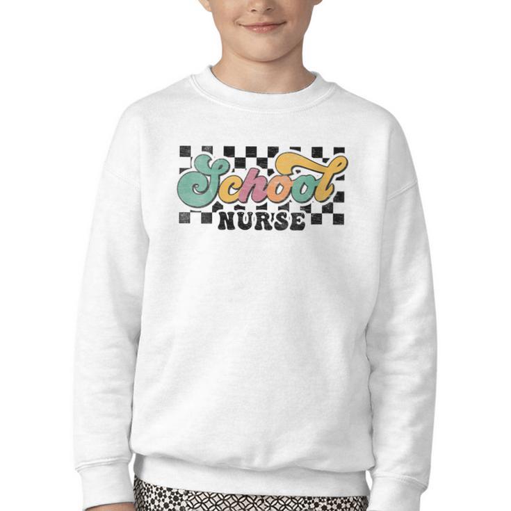 Retro Checkered School Nurse Squad Back To School Graduation Youth Crewneck Sweatshirt