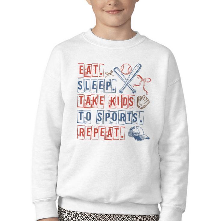 Retro Eat Sleep Take Kids To Sports Repeat Game Day Baseball Youth Crewneck Sweatshirt