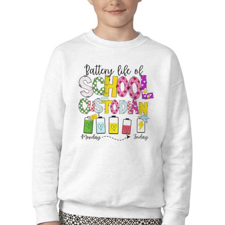 School Custodian Battery Life Back To School Janitor Youth Crewneck Sweatshirt