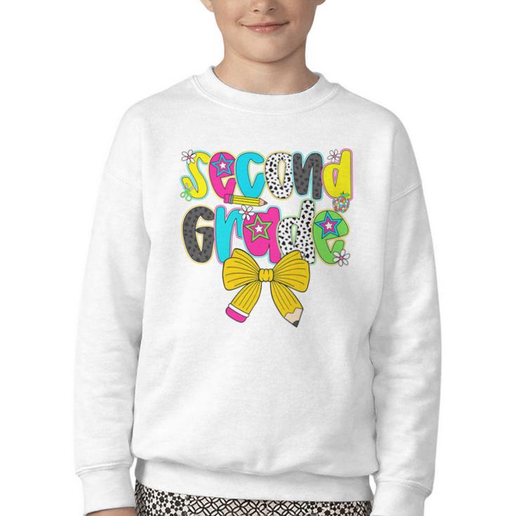 Second Grade Coquette Bow First Day Of School Back To School Performance Youth Crewneck Sweatshirt