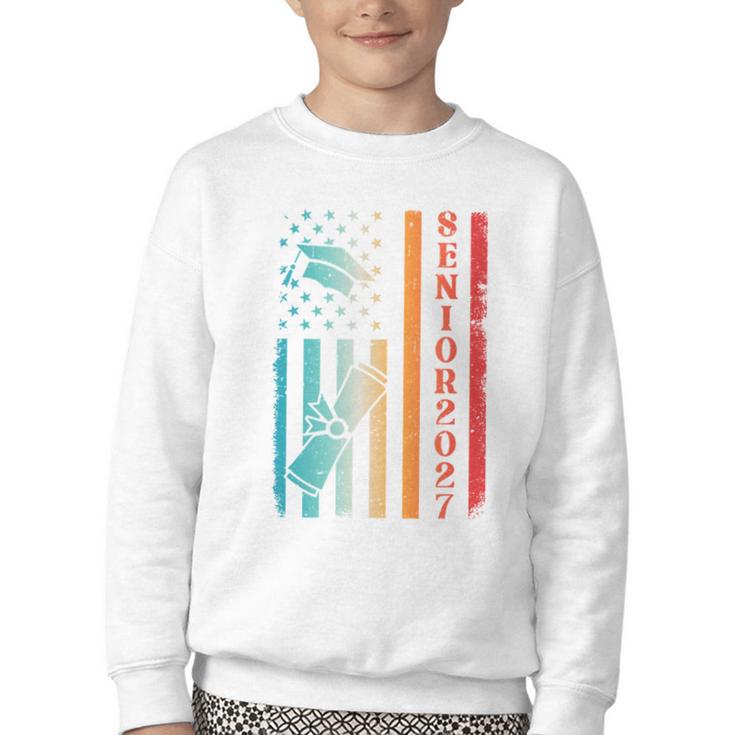 Senior 2027 Class Of 2027 Graduation USA Flag Back To School Performance Youth Crewneck Sweatshirt
