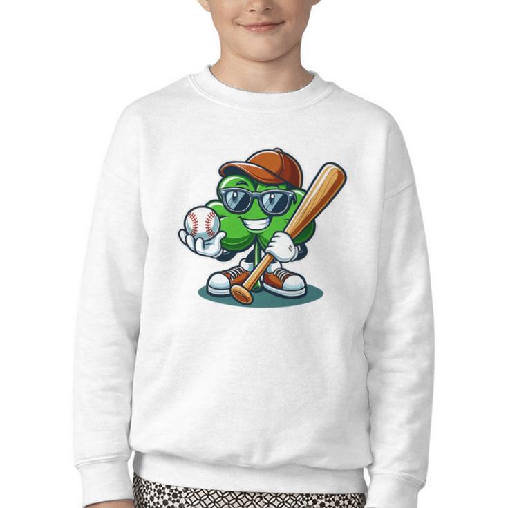 Shamrock Baseball St Patrick's Day Kids Boys Toddlers Premium Tri-Blend Youth Crewneck Sweatshirt