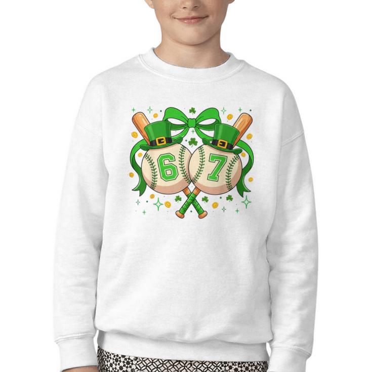 Six Seven 67 Meme Baseball Coquette Bow St Patrick's Day Youth Crewneck Sweatshirt