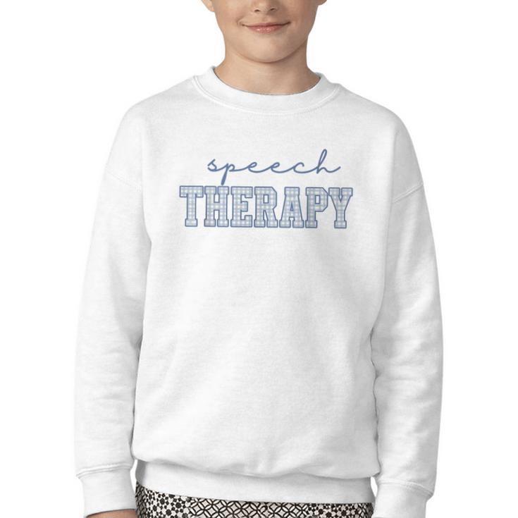 Speech Therapy Gingham SLP Therapist Summer Back To School Youth Crewneck Sweatshirt