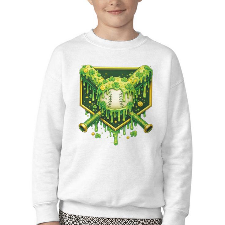 St Patrick's Day Baseball Boys Ice Cream Drip Youth Kids Premium Tri-Blend Youth Crewneck Sweatshirt