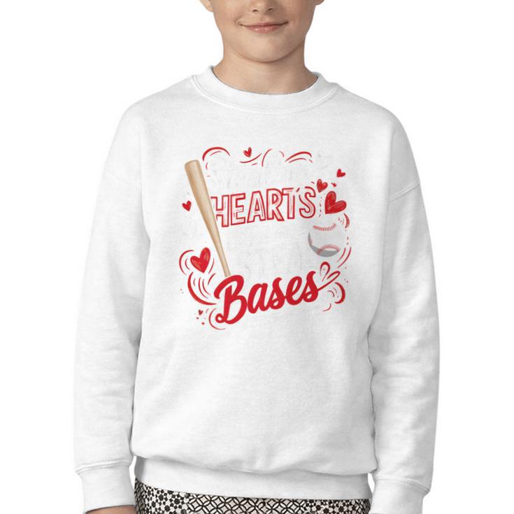 Stealing Hearts Like I Steal Bases Softball Baseball Batter Youth Crewneck Sweatshirt