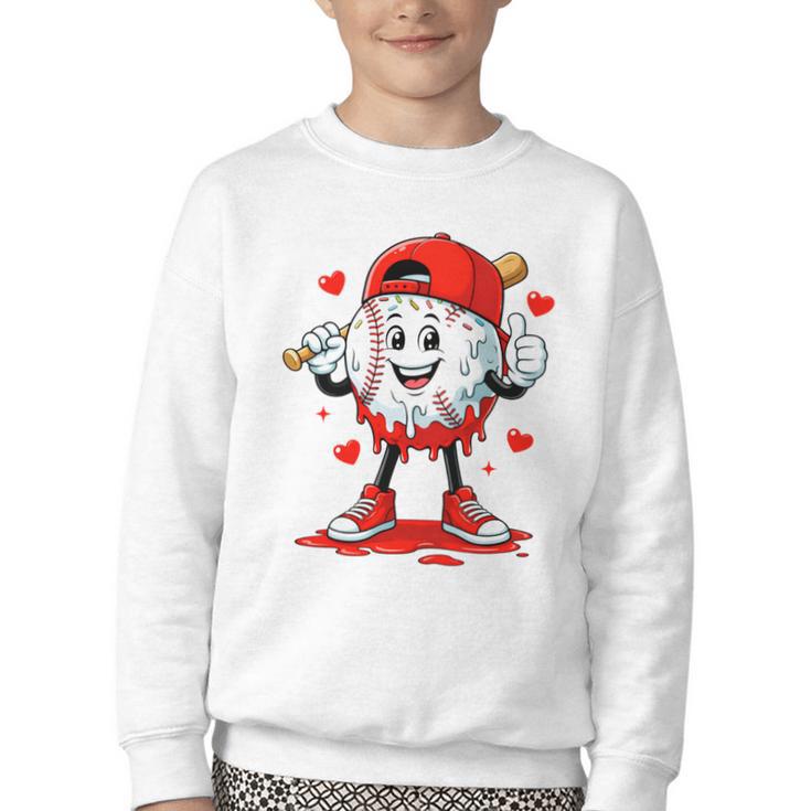 Valentine Baseball Heart Sports Men Boys Kid Youth Crewneck Sweatshirt