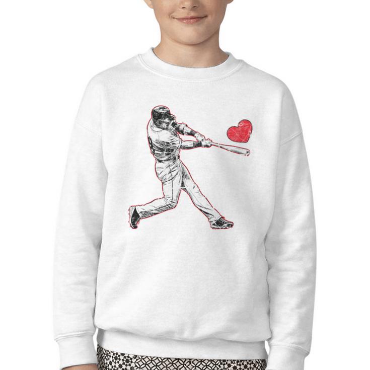 Valentines Baseball Batter Heart Player Silhouette Premium Tri-Blend Youth Crewneck Sweatshirt
